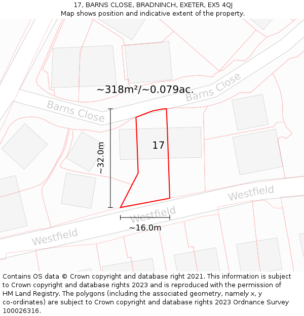 17, BARNS CLOSE, BRADNINCH, EXETER, EX5 4QJ: Plot and title map