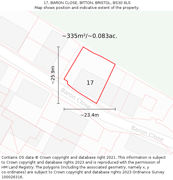 17, BARON CLOSE, BITTON, BRISTOL, BS30 6LS: Plot and title map