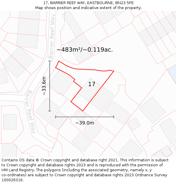 17, BARRIER REEF WAY, EASTBOURNE, BN23 5PE: Plot and title map
