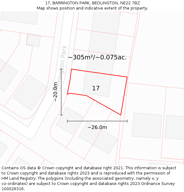 17, BARRINGTON PARK, BEDLINGTON, NE22 7BZ: Plot and title map