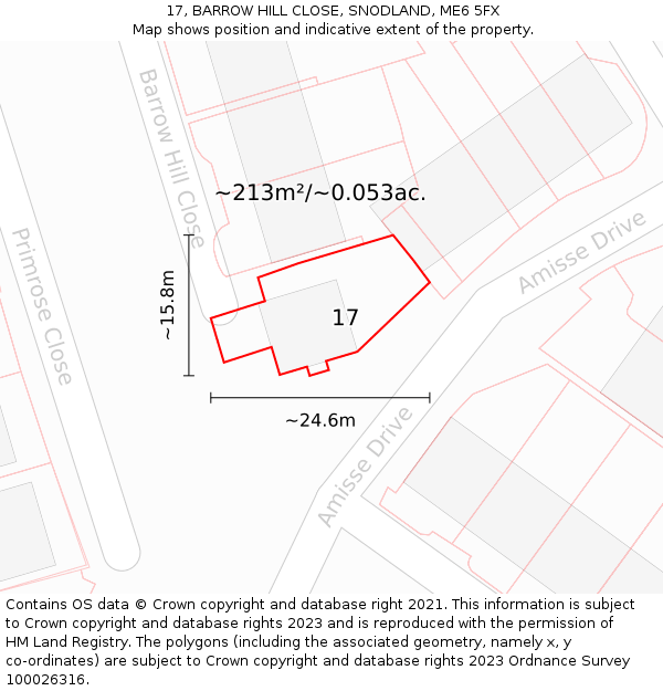 17, BARROW HILL CLOSE, SNODLAND, ME6 5FX: Plot and title map