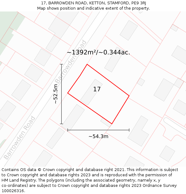 17, BARROWDEN ROAD, KETTON, STAMFORD, PE9 3RJ: Plot and title map