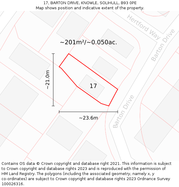 17, BARTON DRIVE, KNOWLE, SOLIHULL, B93 0PE: Plot and title map