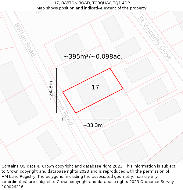 17, BARTON ROAD, TORQUAY, TQ1 4DP: Plot and title map