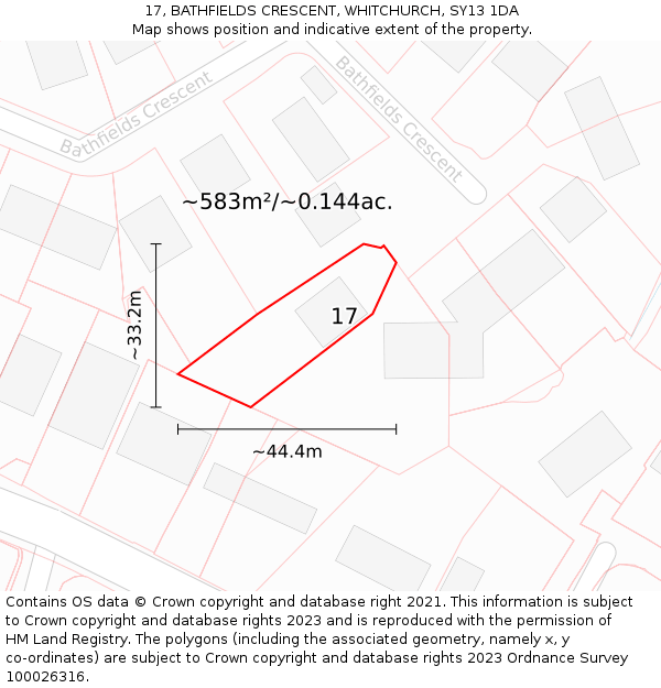 17, BATHFIELDS CRESCENT, WHITCHURCH, SY13 1DA: Plot and title map