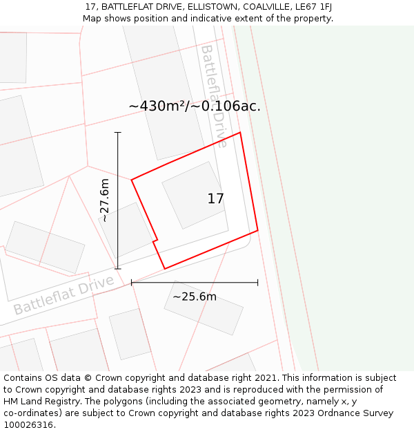 17, BATTLEFLAT DRIVE, ELLISTOWN, COALVILLE, LE67 1FJ: Plot and title map