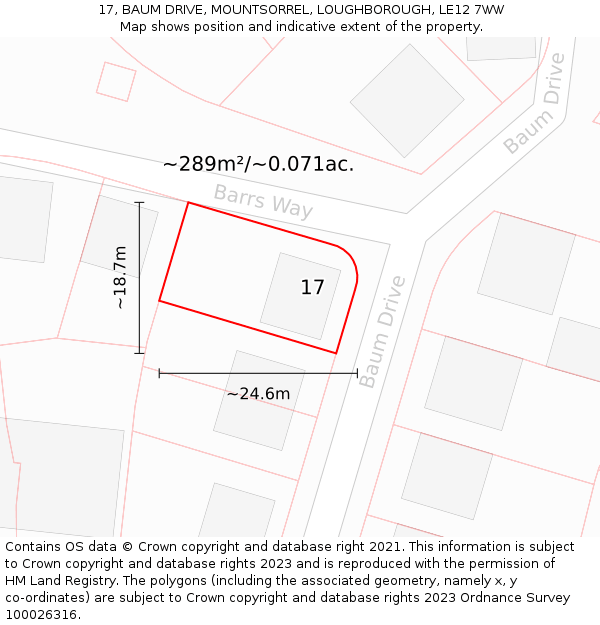 17, BAUM DRIVE, MOUNTSORREL, LOUGHBOROUGH, LE12 7WW: Plot and title map