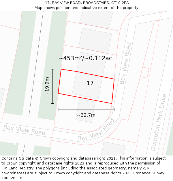 17, BAY VIEW ROAD, BROADSTAIRS, CT10 2EA: Plot and title map