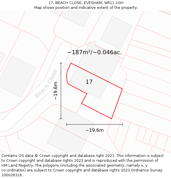 17, BEACH CLOSE, EVESHAM, WR11 1GH: Plot and title map