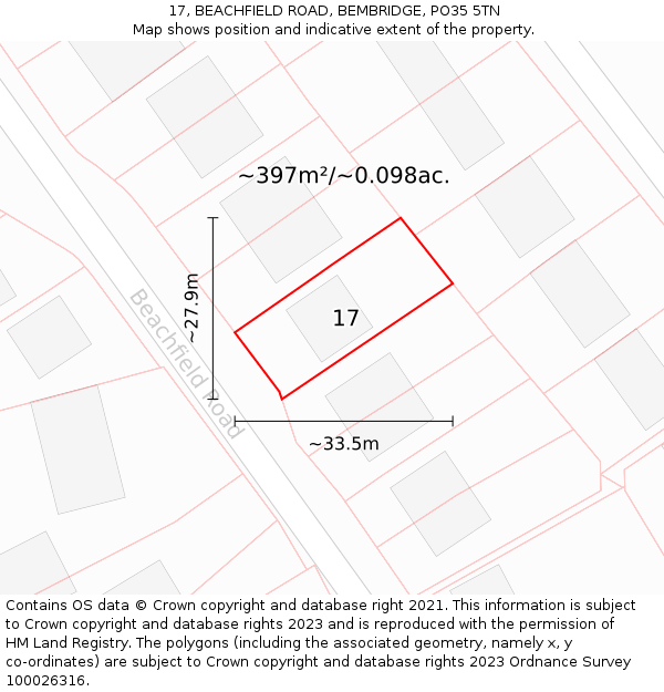 17, BEACHFIELD ROAD, BEMBRIDGE, PO35 5TN: Plot and title map