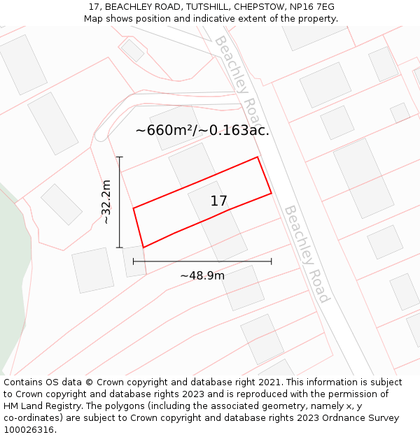 17, BEACHLEY ROAD, TUTSHILL, CHEPSTOW, NP16 7EG: Plot and title map