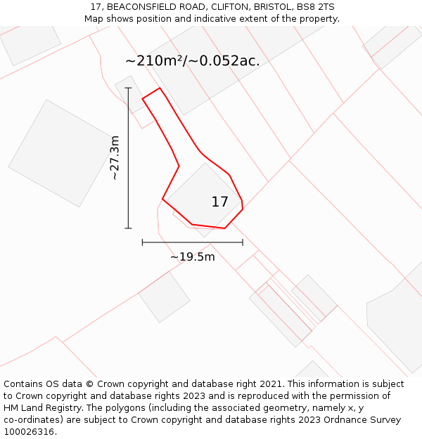 17, BEACONSFIELD ROAD, CLIFTON, BRISTOL, BS8 2TS: Plot and title map