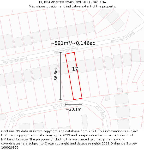17, BEAMINSTER ROAD, SOLIHULL, B91 1NA: Plot and title map