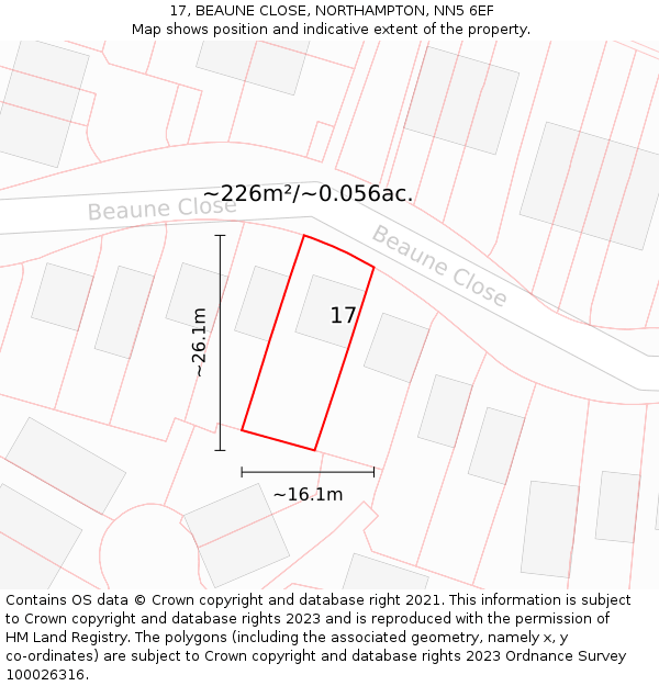 17, BEAUNE CLOSE, NORTHAMPTON, NN5 6EF: Plot and title map