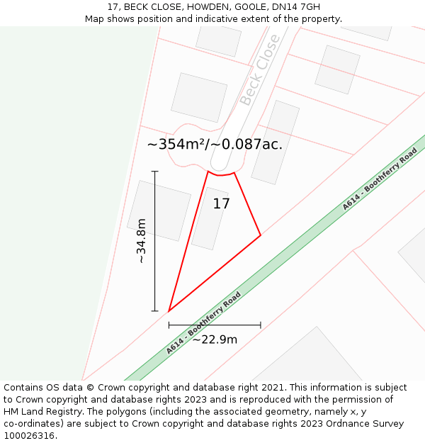 17, BECK CLOSE, HOWDEN, GOOLE, DN14 7GH: Plot and title map