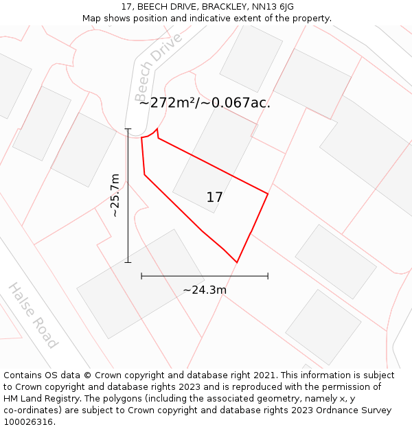 17, BEECH DRIVE, BRACKLEY, NN13 6JG: Plot and title map