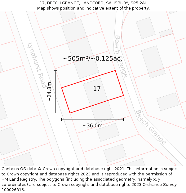 17, BEECH GRANGE, LANDFORD, SALISBURY, SP5 2AL: Plot and title map