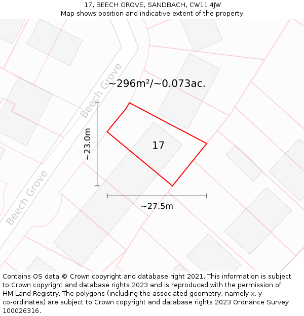 17, BEECH GROVE, SANDBACH, CW11 4JW: Plot and title map