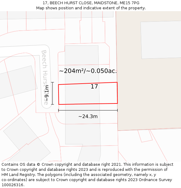 17, BEECH HURST CLOSE, MAIDSTONE, ME15 7PG: Plot and title map