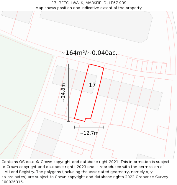 17, BEECH WALK, MARKFIELD, LE67 9RS: Plot and title map