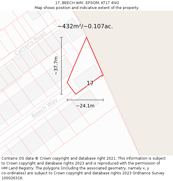 17, BEECH WAY, EPSOM, KT17 4NG: Plot and title map