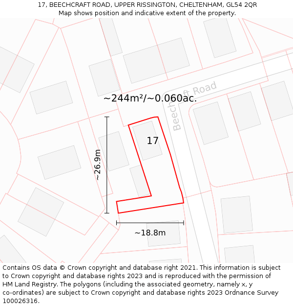 17, BEECHCRAFT ROAD, UPPER RISSINGTON, CHELTENHAM, GL54 2QR: Plot and title map