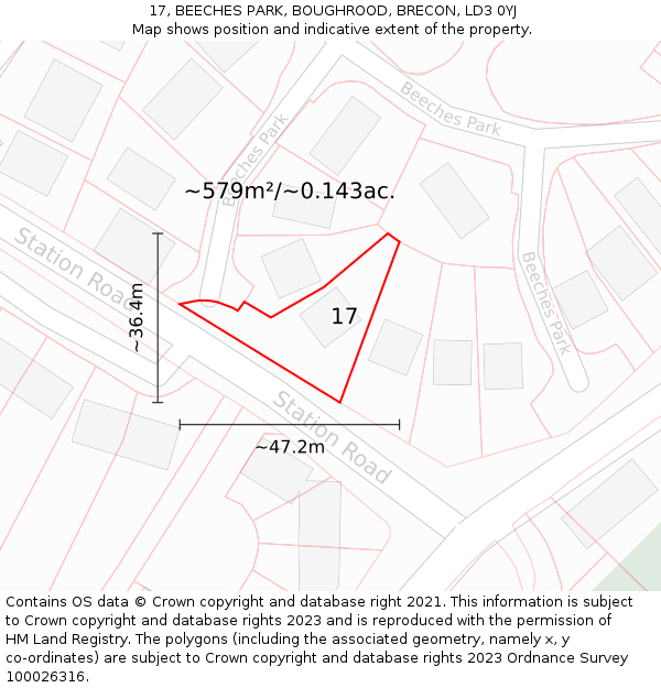 17, BEECHES PARK, BOUGHROOD, BRECON, LD3 0YJ: Plot and title map