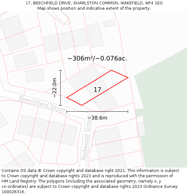 17, BEECHFIELD DRIVE, SHARLSTON COMMON, WAKEFIELD, WF4 1EG: Plot and title map