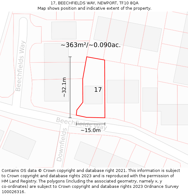 17, BEECHFIELDS WAY, NEWPORT, TF10 8QA: Plot and title map