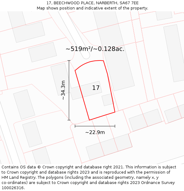 17, BEECHWOOD PLACE, NARBERTH, SA67 7EE: Plot and title map