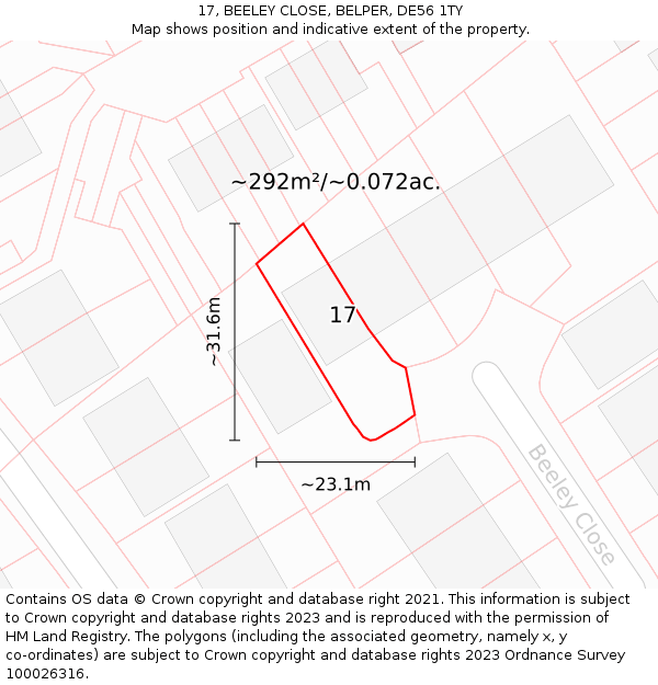 17, BEELEY CLOSE, BELPER, DE56 1TY: Plot and title map