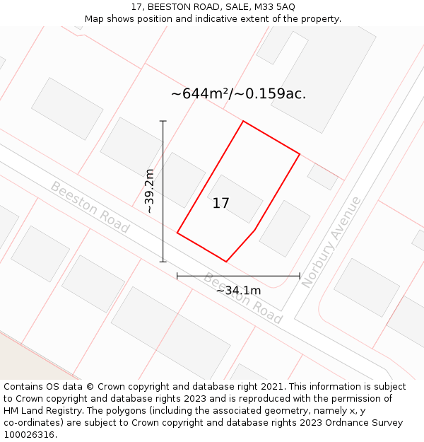 17, BEESTON ROAD, SALE, M33 5AQ: Plot and title map