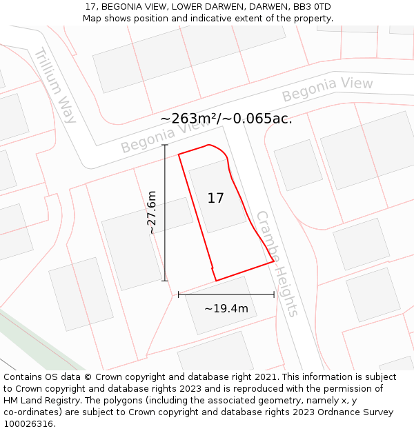 17, BEGONIA VIEW, LOWER DARWEN, DARWEN, BB3 0TD: Plot and title map