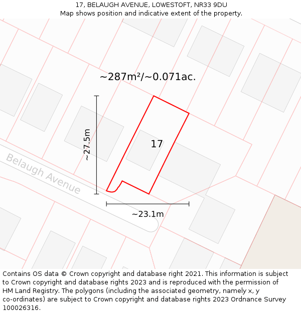 17, BELAUGH AVENUE, LOWESTOFT, NR33 9DU: Plot and title map