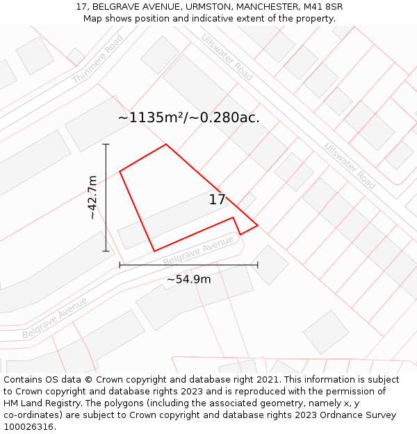 17, BELGRAVE AVENUE, URMSTON, MANCHESTER, M41 8SR: Plot and title map