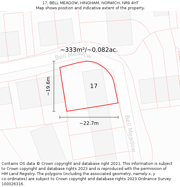 17, BELL MEADOW, HINGHAM, NORWICH, NR9 4HT: Plot and title map