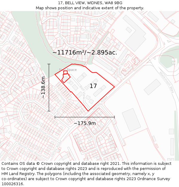 17, BELL VIEW, WIDNES, WA8 9BG: Plot and title map