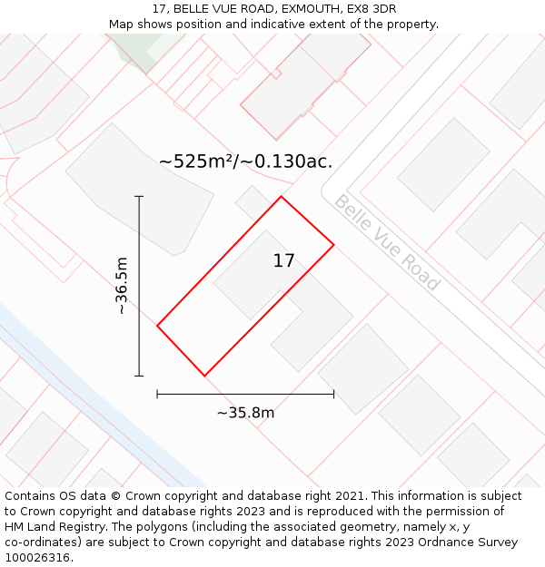 17, BELLE VUE ROAD, EXMOUTH, EX8 3DR: Plot and title map