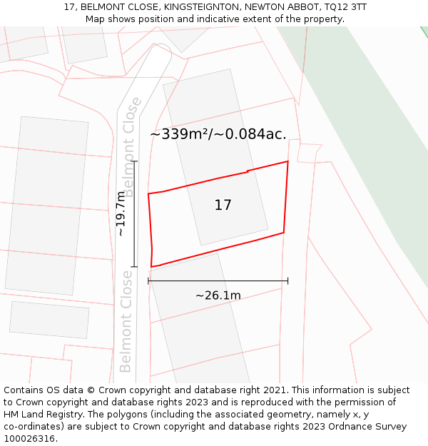 17, BELMONT CLOSE, KINGSTEIGNTON, NEWTON ABBOT, TQ12 3TT: Plot and title map