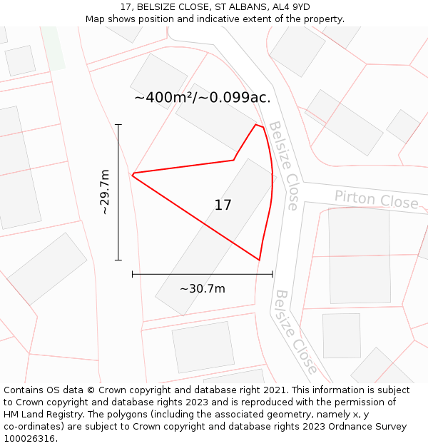 17, BELSIZE CLOSE, ST ALBANS, AL4 9YD: Plot and title map
