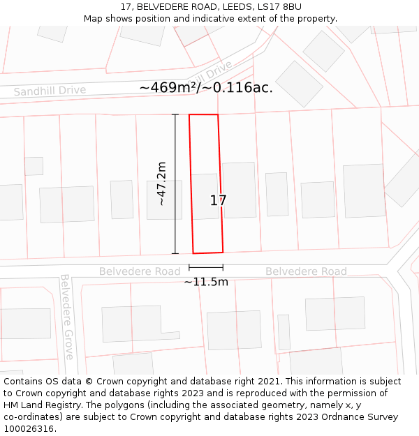 17, BELVEDERE ROAD, LEEDS, LS17 8BU: Plot and title map