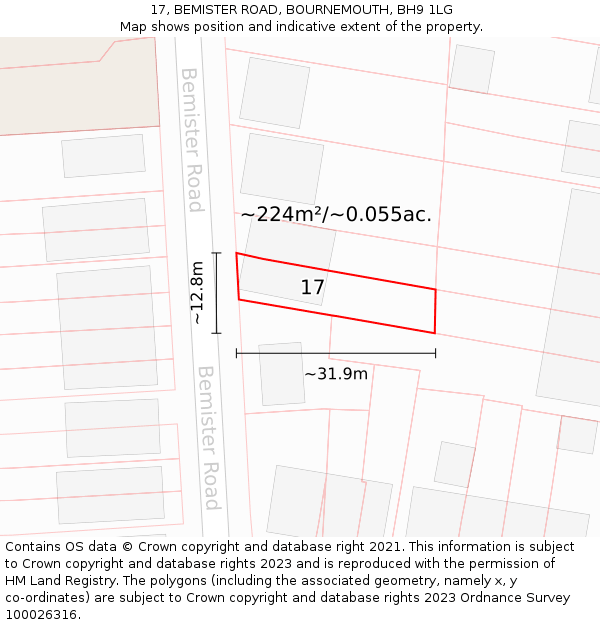 17, BEMISTER ROAD, BOURNEMOUTH, BH9 1LG: Plot and title map
