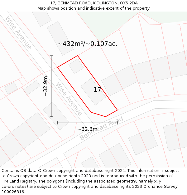 17, BENMEAD ROAD, KIDLINGTON, OX5 2DA: Plot and title map