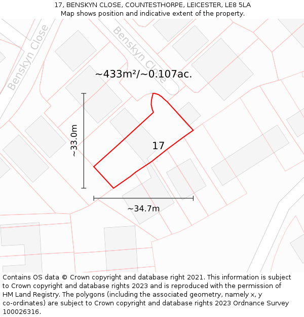 17, BENSKYN CLOSE, COUNTESTHORPE, LEICESTER, LE8 5LA: Plot and title map