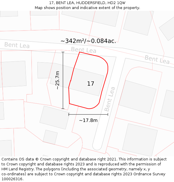 17, BENT LEA, HUDDERSFIELD, HD2 1QW: Plot and title map