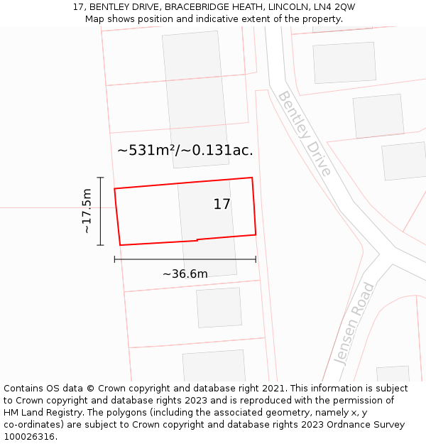17, BENTLEY DRIVE, BRACEBRIDGE HEATH, LINCOLN, LN4 2QW: Plot and title map