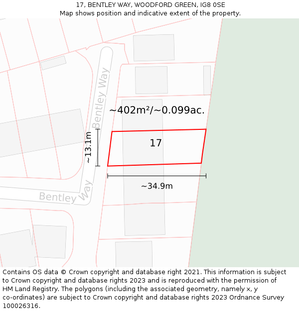17, BENTLEY WAY, WOODFORD GREEN, IG8 0SE: Plot and title map