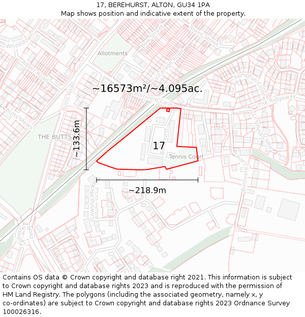 17, BEREHURST, ALTON, GU34 1PA: Plot and title map