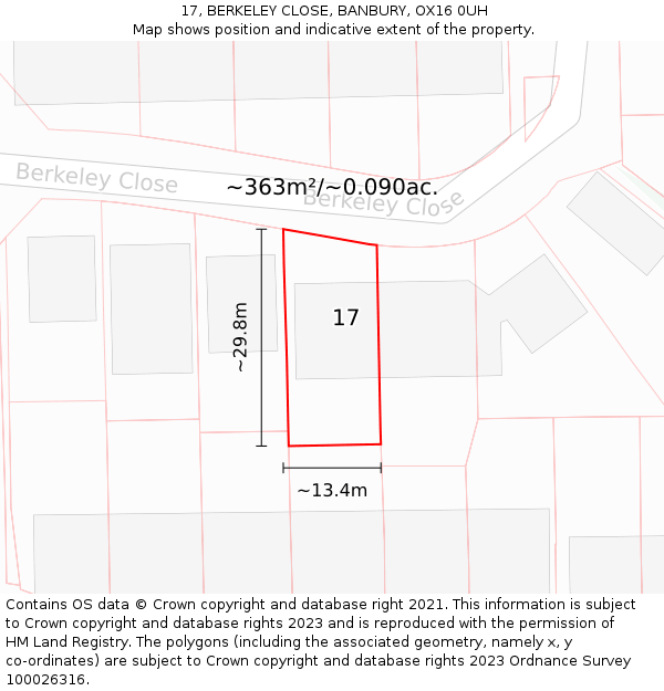 17, BERKELEY CLOSE, BANBURY, OX16 0UH: Plot and title map
