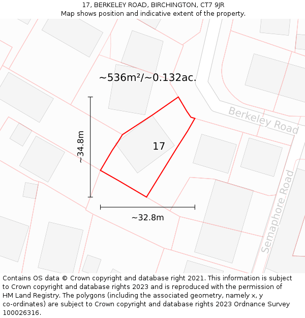 17, BERKELEY ROAD, BIRCHINGTON, CT7 9JR: Plot and title map